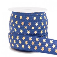 Elastic ribbon 15mm stars Dark blue